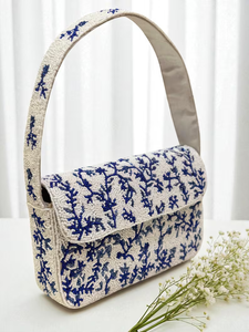 Pochette bleue à fleurs et perles : Sac de vacances brodé floral par Whimsy Art Craft - Product Image 3