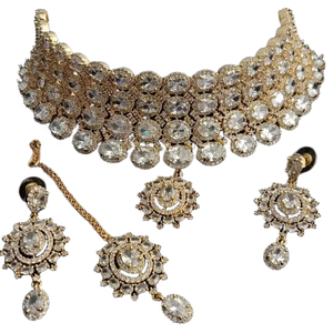 Ensemble de colliers choker élégants faits à la main en argent afghan style Polki Diamond à deux couches avec des motifs floraux assortis - Product Image 4