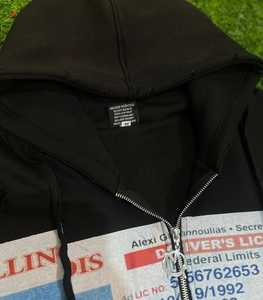 Sweat à capuche zippé de qualité supérieure avec motif permis de conduire Lil Durk, unisexe, 100% coton molletonné 350 GSM, streetwear, vente en gros personnalisée - Product Image 3