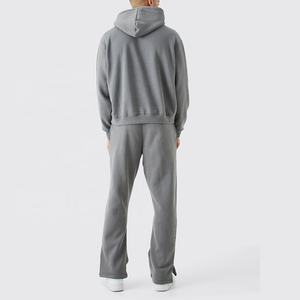 ชุดเซ็ตสองชิ้นสไตล์วินเทจย้อมสีแบบแอซิดวอชสำหรับผู้ชาย ผ้าฟลีซโพลีเอสเตอร์/คอตตอน เสื้อฮู้ดดี้ กางเกงขาบาน ระบายอากาศได้ดี เป็นมิตรกับสิ่งแวดล้อม สีซีดแบบซันเฟด - Product Image 3