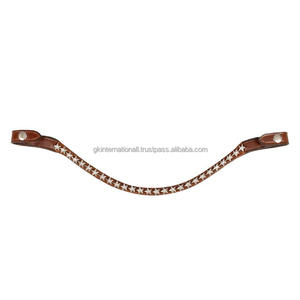 Tan véritable cuir vague forme étoile cristaux décoratifs à la main en cuir cheval front bande en pleine taille Cob au meilleur prix - Product Image 4