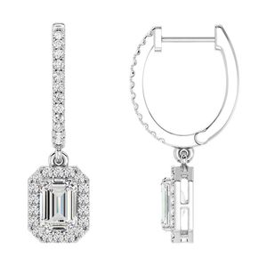 Pendientes de Aro con Halo de Corte Esmeralda - Product Image 4