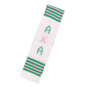 Écharpe de graduation AKA Kente avec lettres AKA alternées rose, vert et blanc, écharpe de cérémonie de sororité pour femmes - Product Image 2