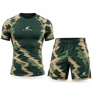 Rashguard MMA de Manga Corta 100% Poliéster de Alta Calidad al por Mayor, Ropa Personalizada con Estampado BJJ, Conjunto de Rashguard para Hombre - Product Image 4