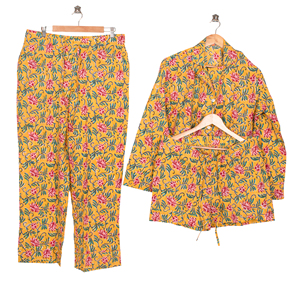 Conjunto de pijama de algodón estampado floral hecho a mano en India para mujer, ropa de dormir tejida, traje de descanso con cintura con cordón. - Product Image 5
