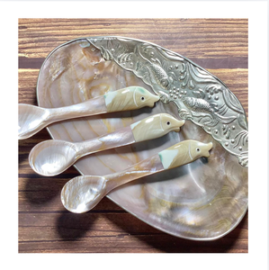 Ensemble de cuillères en coquillage faites à la main, vaisselle créative originale, manche long, finition miroir, écologique, cadeaux - Product Image 1