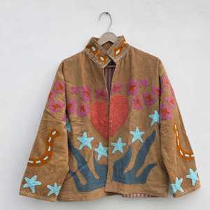 Handmade Suzani Velvet Embroidered Floral Ethnic Style Breathable Quick Dry Winter Unisex <b>Jacket</b> - Product Image 3