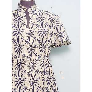 Nuevo Vestido Moderno Estilo Boho Indio con Estampado Floral, de Algodón Tejido, Corte en A, Cuello en V, Manga Corta, con Botones, Transpirable, para Oficina, Fiesta, Mini - Product Image 3