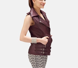 Gilet de motard en cuir véritable pour femme, élégant, col en V, sans manches, veste de moto, fermeture éclair, imperméable, coupe-vent, poches - Product Image 4