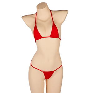 Ensemble bikini deux pièces pour femme, rouge, avec soutien-gorge triangle en dentelle à licol, coupe haute, dos nu, couleur unie, en Spandex/Polyester, respirant et à séchage rapide - Product Image 1
