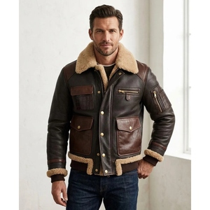 Chaqueta de Piloto B3 Personalizada para Hombre, de Piel de Oveja, Ecológica, Resistente al Viento, Forrada con Pelo Sintético Sherpa, para Invierno, OEM - Product Image 1