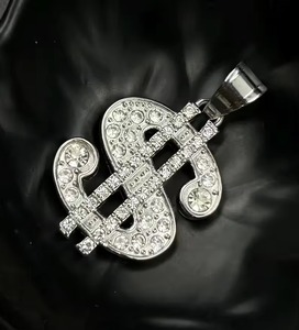 Colgante con Símbolo de Dólar, Chapado en Rodio, Plata 925, Moissanita, Engaste de Canal, Estilo Hiphop, Unisex, Uso Diario - Product Image 1