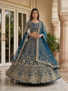 Pink <b>Net</b> Lehenga Choli <b>Dupatta</b> Set with Gold Embroidery Floor Length Bridal Wedding Wear for Women - Product Image 3