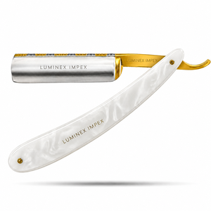 Navaja de Afeitar Recta Vintage Luminex Impex con Mango de Concha de Abulón y Acero al Carbono, Lista para Usar en Barberías y Salones - Product Image 1