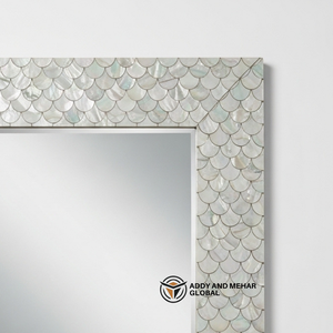 Miroir mural de mariage Art Déco de luxe, rond, incrusté de nacre, fait main, motif écailles de coquillage, décoratif - Product Image 2