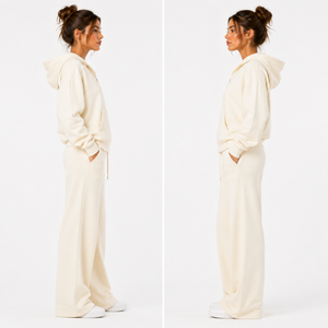 Custom Women's Oversized Zip Up Hoodie Wide Leg Sweatpants Lounge <b>Set</b> Premium Fleece Tracksuit OEM ODM Private Label - Product Image 2