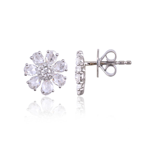 925 Sterling Silver Flower Stud Earrings Cubic Zirconia Floral Earrings <b>Rose</b> <b>Gold</b> Fashion Jewelry Wholesale - Product Image 3