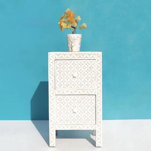 Mesa de Cajones con Incrustaciones de Hueso de ILAHI, Diseño Moderno con Detalles de Ágata, Almacenamiento de Tres Niveles, Mueble Portátil para el Hogar - Product Image 1