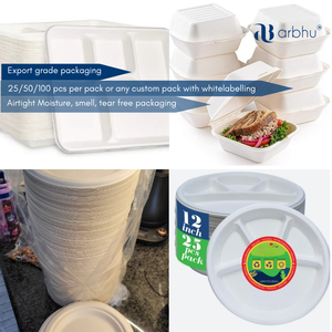 Assiette robuste en bagasse biodégradable, vaisselle jetable en fibre de canne à sucre pour aliments chauds, compatible micro-ondes, écologique - Product Image 3