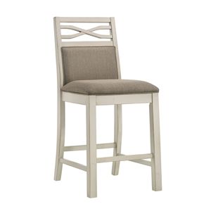 Juego de 2 sillas de comedor tapizadas de tela de estilo rural informal, respaldo de asiento de madera de altura de mostrador, muebles de cocina con acabado gris - Product Image 1