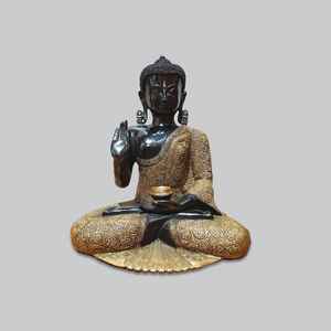 Estatua de Buda de la Medicina en Latón Hecha a Mano con Incrustaciones Coloridas, Ídolo de Buda Gautama Curativo para Decoración del Hogar y Vastu - Product Image 1