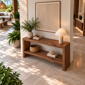 Mesa Consola Rústica Arvena de Primera Calidad con Borde Natural, Estante con Superficie de Madera, Diseño Moderno, Muebles para Sala de Estar, Uso en Vestíbulos de Hotel, Venta al Por Mayor B2B - Product Image 6