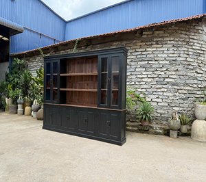 Mueble de Madera Maciza Rústico Antiguo de Lujo Vintage con Puerta de Vidrio, Diseño de Panel Elevado, 4 Estantes, 1 Año de Garantía, para Sala de Estar, SONG KON - Product Image 4