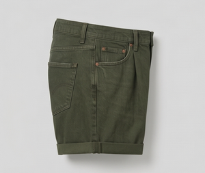 Short en jean vert olive en coton, taille haute, coupe droite, fermeture boutonnée, style décontracté d'été, détails surpiqués - Product Image 5