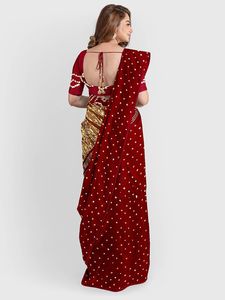 Latest Designer High-quality Women's Faux Fur Embossed Printed Gujarti Work <b>Saree</b> for Party Festival by Aisha Bandhej in Stock - Product Image 3