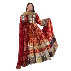 Ensemble de robes décontractées bohèmes 3 pièces en dentelle afghane Kuchi, taille naturelle, broderies lourdes, longueur genou, manches longues, coupe ample - Product Image 1