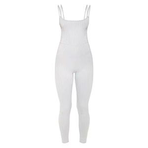 Mono de punto a rayas con tirantes finos y cintura alta para mujer, ajuste ceñido, ideal para primavera y verano - Product Image 2
