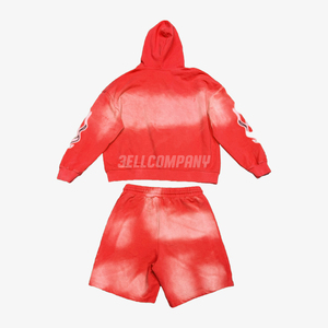 Men <b>Red</b> Tie Dye Zip-Up Hoodie & Jogger Pants Streetwear Unisex Full Sleeve Sweatsuit - Product Image 2