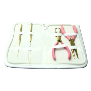 Professional Pink Hair Extension Tool Kit with Loop <b>Needles</b> Micro Ring <b>Beads</b> Pliers Hair Extension Installation Removal Tool Set - Product Image 3