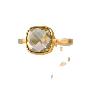 Bague Facettée en Argent Sterling 92,5 avec Améthyste Verte Naturelle, Finition Or Classique, Certifiée par un Certificat Tierce Partie, Cadeau Unisexe - Product Image 1