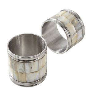 Porte-serviettes artisanal en nacre et acier inoxydable argenté, incrustation de nacre, pour décoration de table de mariage ou de restaurant de luxe - Product Image 1