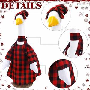 Tenue de Noël à carreaux rouges et noirs pour oie de jardin de 23 pouces en ciment ou en plastique, idéale pour la pelouse, la véranda ou le jardin - Product Image 2