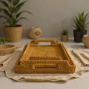 Customizable Serving Food Rattan <b>Trays</b> Handmade Eco Friendly Natural Rattan <b>Table</b> <b>Tray</b> Wholesale Supplier Vietnam - Product Image 1