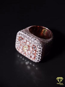 Hip Hop Rectangle Ring Moissanite Diamond Rose Gold Plated Fashion Jewelry For Unisex Wear - Product Image 3