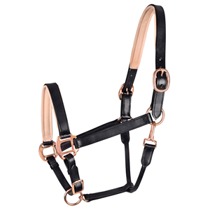 High Quality Premium Italian Leather Horse Head Collar Anatomic X-Line Halter Comfort Durability Rose Gold <b>Hardware</b> Riding - Product Image 1