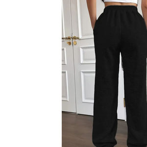 Pantalones de chándal casuales de algodón 100% transpirables de corte holgado con cordón y lavado blanqueado, de cintura alta y parte delantera plana, extragrandes, para mujer, ideales para invierno. - Product Image 5