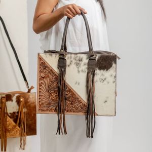 Nuevo Bolso de Viaje Grande de Cuero Genuino de Vaca con Flecos, Estilo Elegante para Mujer, Hecho a Mano, Unisex, Estilo Western - Product Image 1