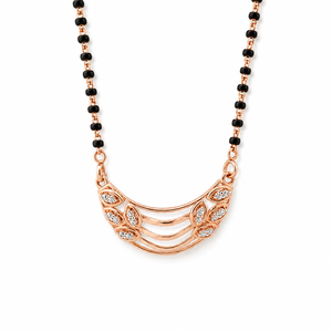 Collar Mangalsutra con Motivo de Hoja de Oro Rosa de 18K con Detalles de Diamantes, Cuentas Negras, Alto Brillo, Regalo de Boda para Mujer, Joyería Fina - Product Image 2