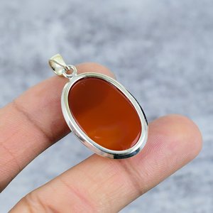Pendentif ovale en cornaline, serti sur argent 925, fait main, pour femmes et filles - Product Image 4