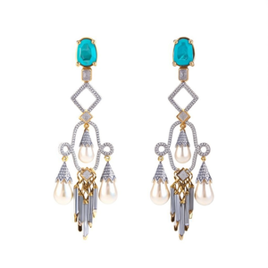 Natural Pearl Wedding Drop Earrings with Turquoise Amethyst Quartz 18K Gold Plated Zinc Alloy Stainless Steel Geometric Danglers - Product Image 2
