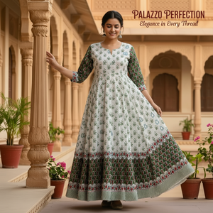 Green White Floral Cotton Kurti Sarong <b>Pyjama</b> Set | High Quality Hand Block Print Women Beach Wear Handmade Masterpiece Outfit - Product Image 5