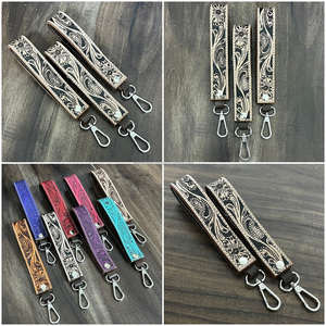 Premium Quality Hand Tooled Cow Leather <b>Wristlet</b> <b>Keychain</b> <b>Designer</b> hand carved leather Women Wrist Strap Trendy Car Key Holder - Product Image 3