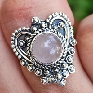 Rose Quartz Round <b>Ring</b> <b>925</b> Sterling <b>Silver</b> Handmade Promise Jewelry for Women January Birthstone Bezel Setting <b>Ring</b> - Product Image 4
