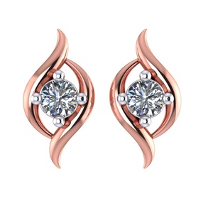 Pendientes de Diamantes Rosy Art Solitaire en Oro Rosa, Corte Brillante Redondo, Diamantes Naturales, Joyería Romántica de Compromiso para Mujer - Product Image 1