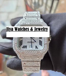 Moissanite Square Watch Brilliant Cut VVS1 Antique Hip Hop Luxury Fashion Quartz 40mm Stainless Steel Japanese Miyota - Product Image 1