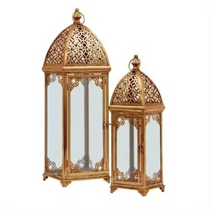 Golden <b>Brass</b> <b>Lantern</b> With Intricate Cutout Design And Glass Panels For Home Decoration Centerpiece In Best Price Modern Design - Product Image 6